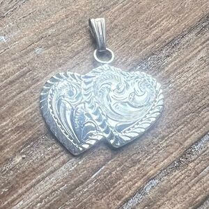 Double Heart Concho Etched Pendant